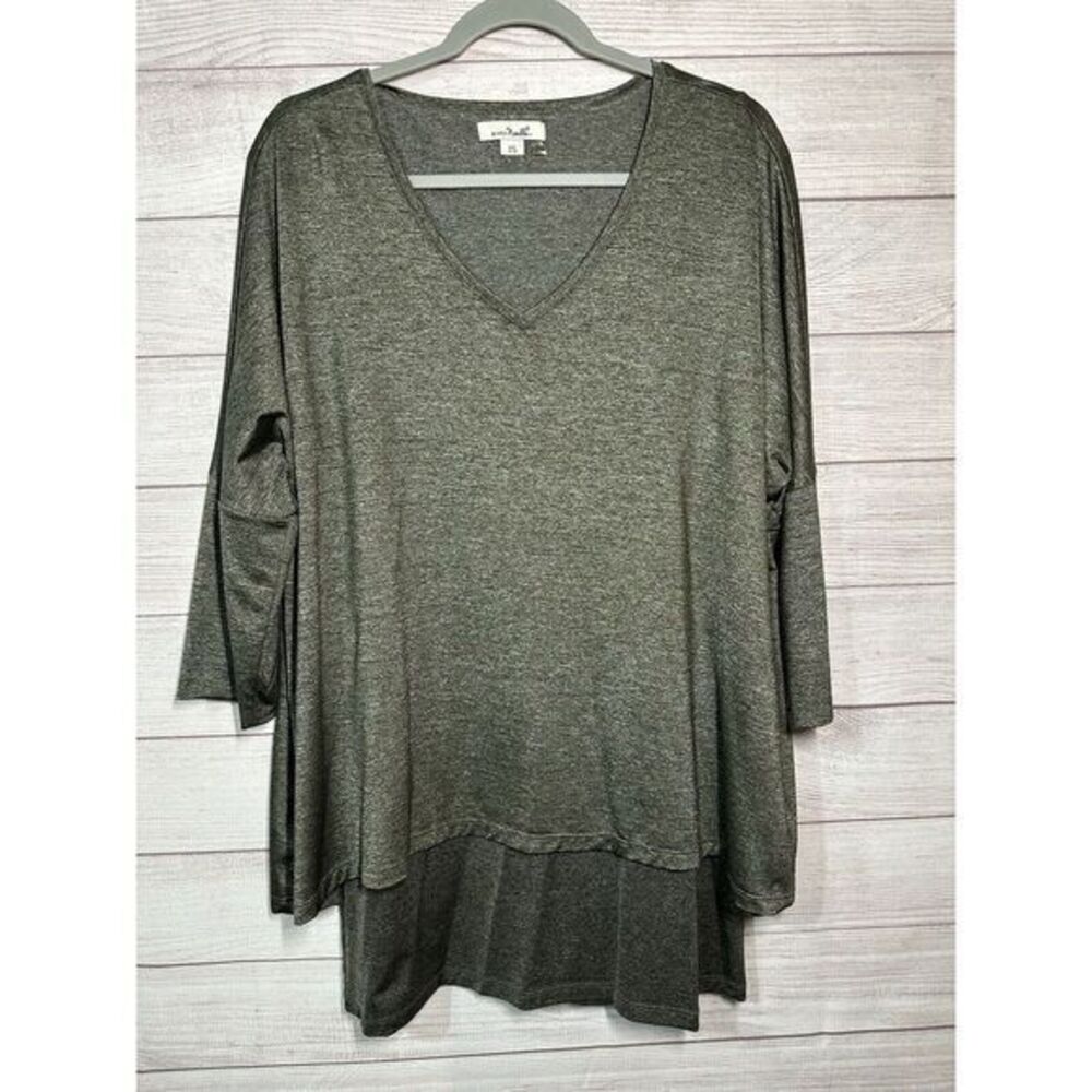 Simply Noelle size XXL Green 3/4 Sleeve Tunic V-Neck Top Lined Women's